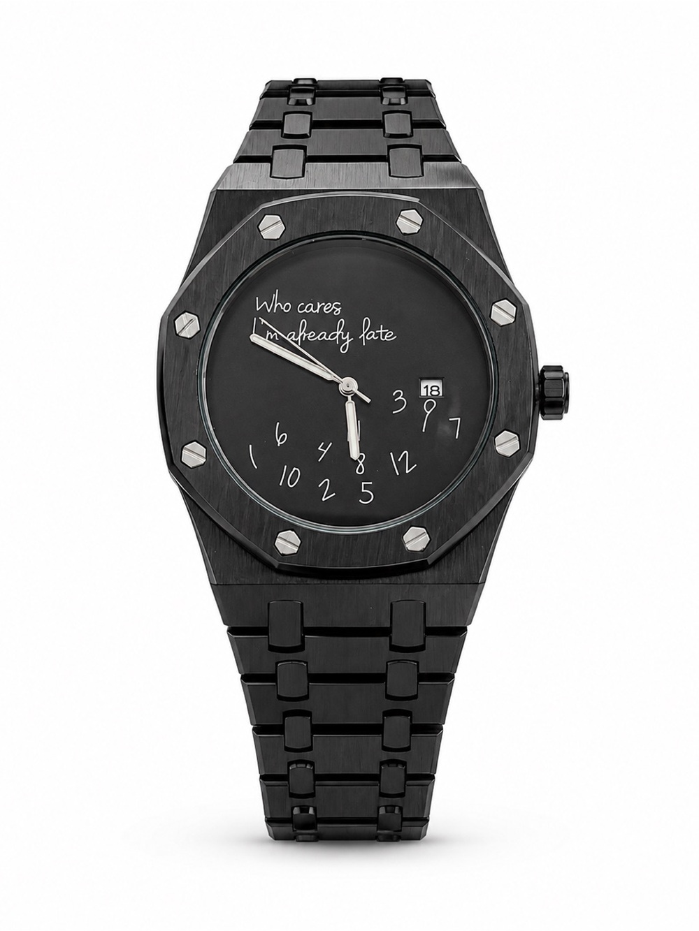 Black Octagonal Watch “Who Cares I’m Already Late”